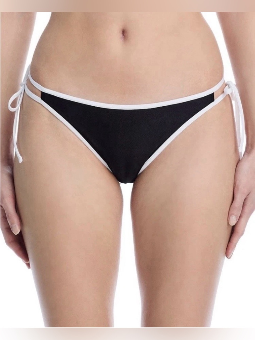 Aqua Double Tie String Bikini Bottom, Black / White, Size Medium, MSRP $48